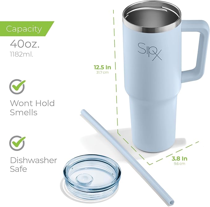 SIPX™ Insulated Tumbler With Lid And Straw, 40oz. Tumbler With Handle Keeps Cold 12 Hours, Water Bottle Thermos With Lid, BPA-Free Reusable Insulated Coffee Tumblers, Travel Mug Great For Beach Party