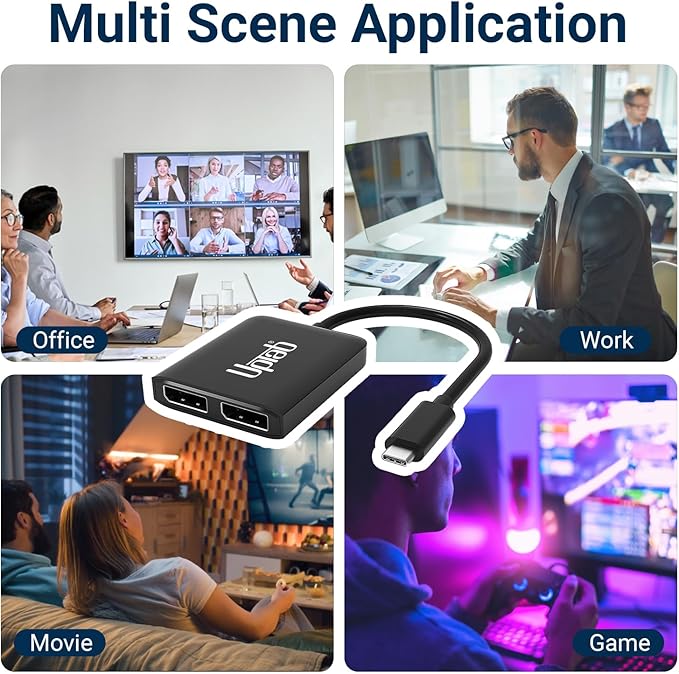 USB C to Dual DisplayPort Adapter Hub, Extended Dual 4K 60Hz Display Port Multi Monitors Splitter for Thunderbolt 3/4 and USB4 Compatible Dell XPS 13 15, Lenovo Yoga, Samsung Chromebook, HP, and More