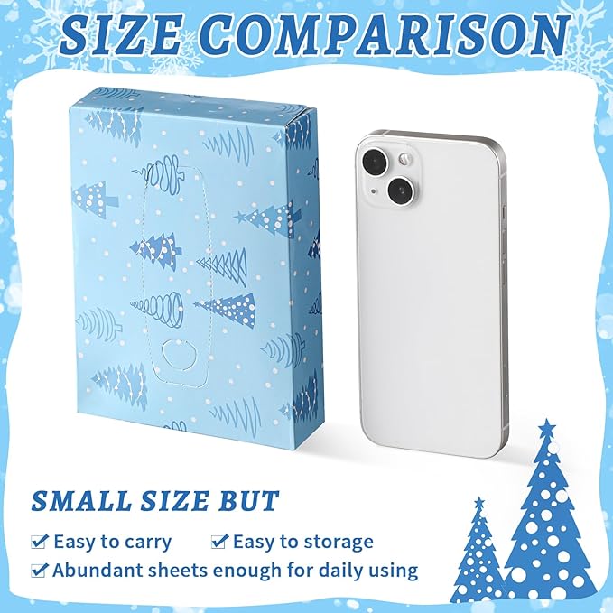 24 Packs Small Boxes of Tissues Flower Car Facial Tissue Boxes Disposable Tissue Packs Cube Facial Tissues 2 Ply 960 Sheets for Holiday Party Bathroom Office Floral Home Decor(Winter)