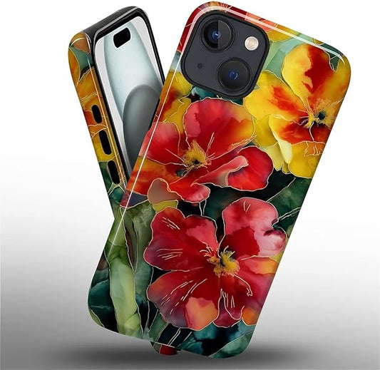 Case for iPhone 15 Case,Vintage Floral Girly Design - Hybrid Dual Protection Silicone + Hard PC Shockproof Full Body Cover Slim Anti-Scratch Protective Case for Men Women