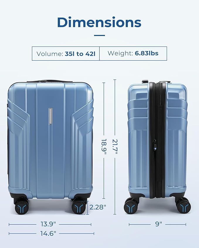 BAGSMART Expandable Carry On Luggage 22x14x9 Airline Approved, 1OO% PC Lightweight Hard Shell Suitcase, 20 Inch Travel Luggage with Spinner Wheels, Waterproof Rolling Suitcase, Sliver