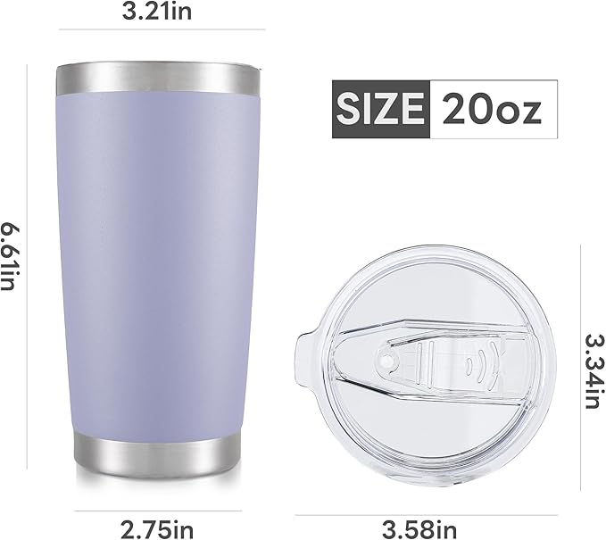 20 oz Tumbler with Lid Stainless Steel Insulated Tumblers Bulk Double Wall Vacuum Cups Powder Coated Travel Mug Keep Drinks Cold and Hot, Cosmic Lilac, 12 Pack