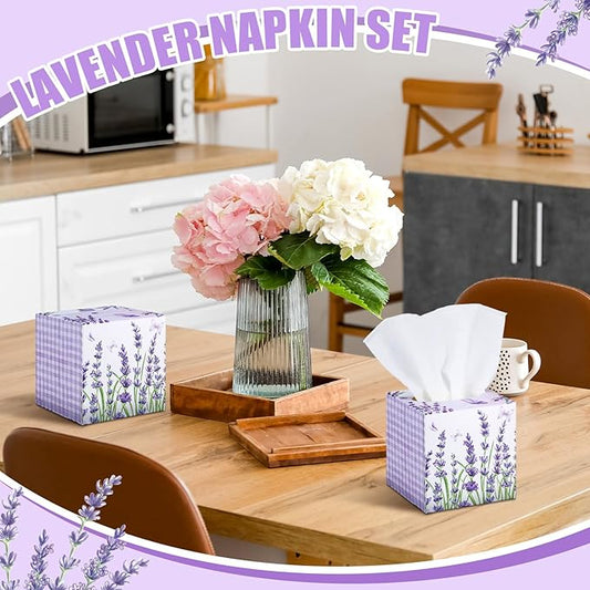12 Pack Summer Lavender Facial Tissues Cube Boxes 600 Sheets 3 Ply Small Purple Flower Floral Face Tissues Bulk for Summer Car Bedroom Supplies