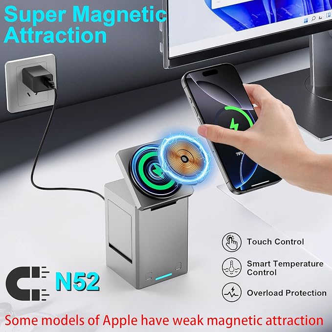 25W 3 in 1 Charging Station for Apple Devices,Auto Open/Close Mag-Safe Wireless Charging Stand Cube,Travel Wireless Charger Dock for iPhone 16/15/14Series & Apple Watch & AirPods (Metal Gray)