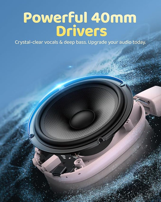 Kids Bluetooth Headphones, Over-Ear Wireless Headphones with Microphone, Safe-Volume 85dBA, Bluetooth 5.4, Foldable Lightweight and Comfortable, 50H Playtime, USB-C Charging, Pink