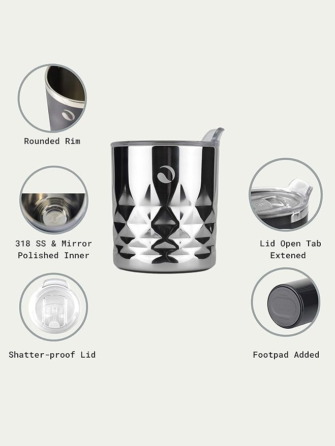 Drinco- 10oz Stainless Steel Tumbler, Vacuum Insulated Tumbler Whiskey Glass, Rocks Glass, GULT (10oz Whiskey Tumbler, Diamond)