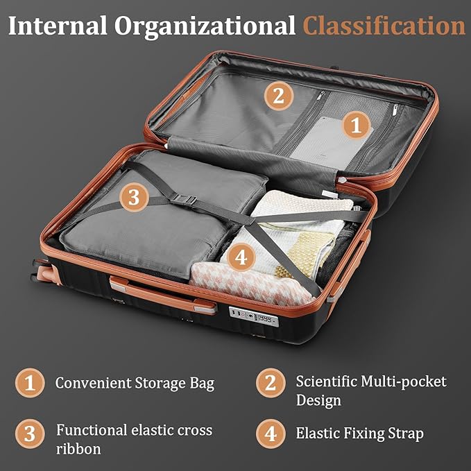 4-Piece Expandable Hardshell Luggage Set with TSA Lock (14/20/24/28) - Lightweight PP Suitcases, 360° Silent Spinner Wheels and Durable 100LB Handle for Air Travel (Black)