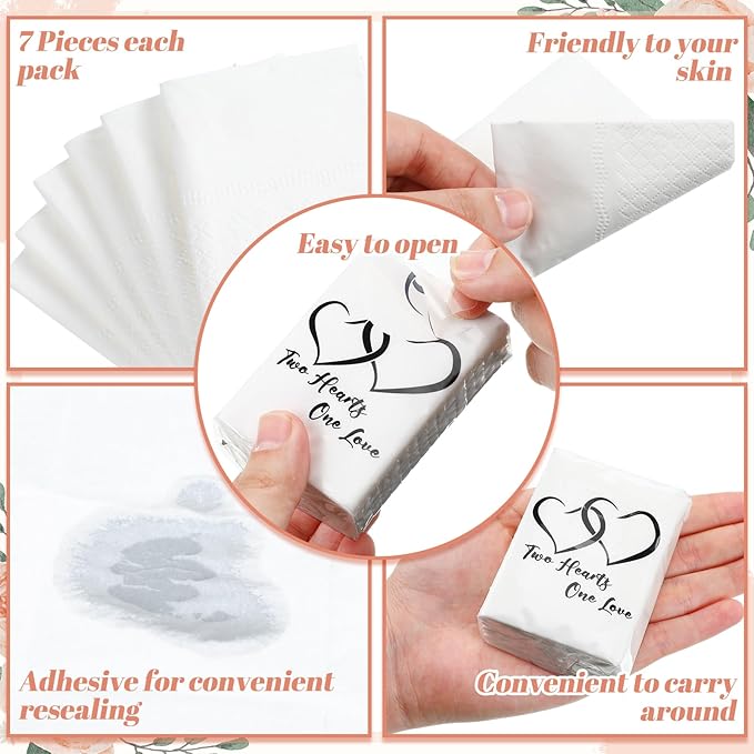 50 Pack Happy Tears Tissues Packs for Wedding Bulk Facial Tissues Items for Guests Welcome Bags Pocket Paper 3 Ply Individual Mini Travel Tissue Packs for Wedding Graduation Party Ceremony(Cute)