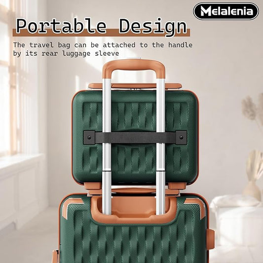 Melalenia Luggage Sets 7 Piece Hard Shell Carry on Suitcase with Spinner Wheels and TSA Lock, Lightweight Travel Duffel Bag for Women, Men, Green Brown