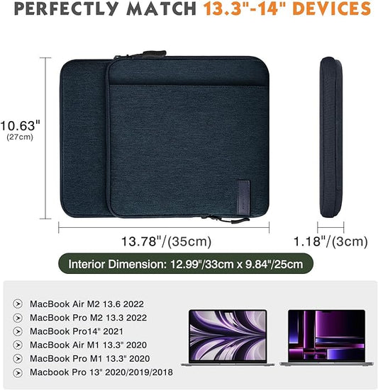 MoKo Laptop Sleeve Bag for 13.3-14 Inch, Notebook Carrying Case with Pocket Fits New MacBook Pro M3/M2 14" /13" M2/M1 Pro/M1 Max 14.2 2023-2021/Air 13.6" M2 2022, Surface Pro 9/8 13", Indigo