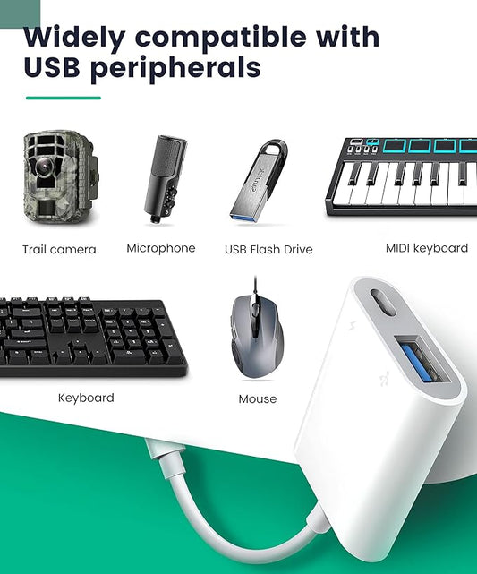 USB Adapter for iPad/iPhone, Lightning to USB Female OTG Adapter Compatible with SD Card Reader/USB Flash Drive/Microphone/Hard Disk and MIDI,Plug & Play