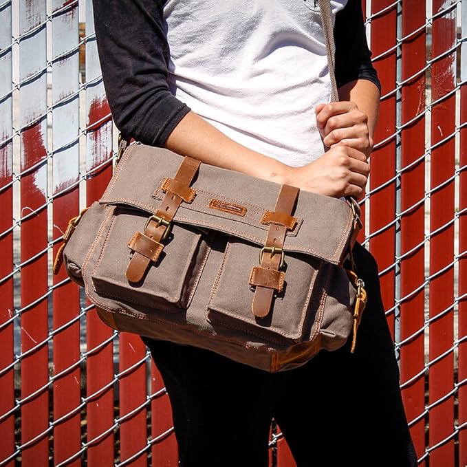 Messenger Bag for Laptop Vintage Canvas Leather Crossbody Satchel Shoulder Computer Bag Travel Office Messenger Bag
