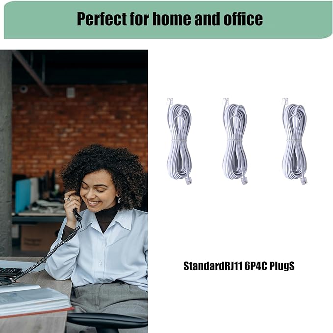 3Pack RJ11 Cable Phone Cord for Landline - 6ft Telephone Cord - Male to Male for Landline Phone and Fax - White - 6Feet