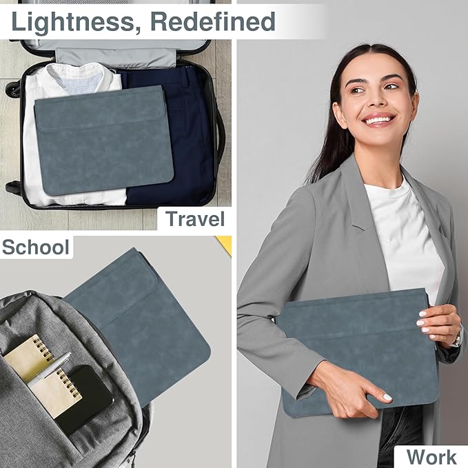 Allinside 13-14 Inch Laptop Sleeve Case for MacBook Pro 14" 2021-2024/MacBook Air 13" 2010-2017/MacBook Pro 13" 2010-2015, Waterproof PU Leather Sleeve Cover with Stand & Accessory Pouch, Blue