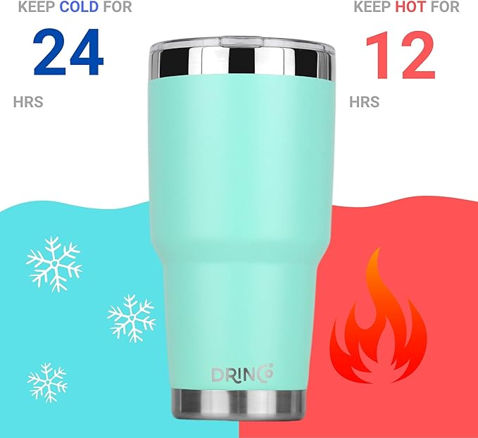 Drinco - 30 oz Stainless Steel Tumbler | Double Walled Vacuum Insulated Mug With Lid, 2 Straws, For Hot & Cold Drinks (30oz Teal, 30oz)