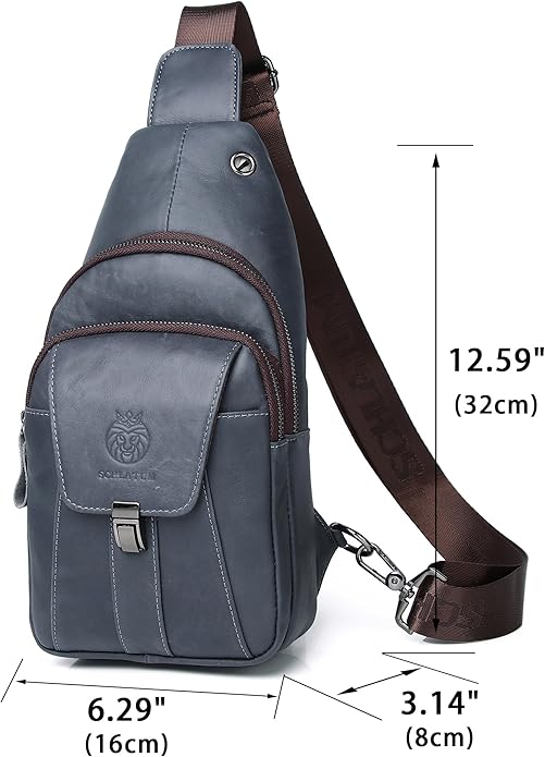 LUKZIJAES Genuine Leather Sling Bag for Men