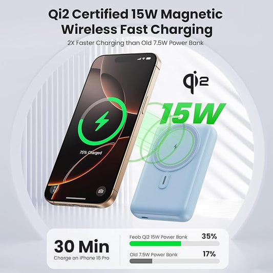 Magnetic Portable Charger for iPhone, 3-in-1 10800mAh Qi2 15W Wireless Power Bank with iWatch Charger,30W PD Fast Charging USB-C LCD Display Battery Pack for Magsafe,iPhone 16/15/14/13/12, Apple Watch