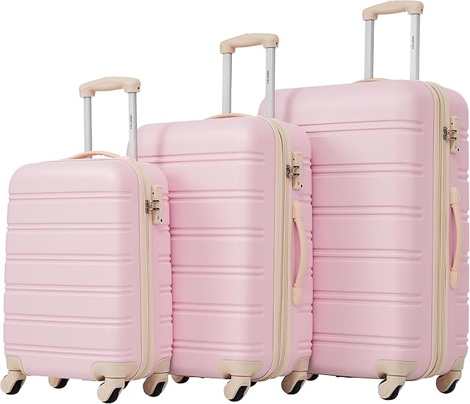 Merax Luggage Sets of 3 Piece Carry on Suitcase Airline Approved,Hard Case Expandable Spinner Wheels(White Pink)