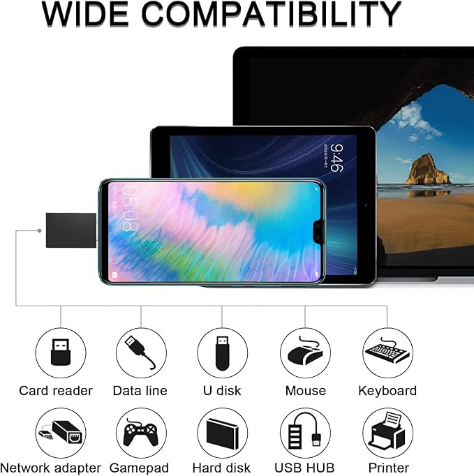 USB C to USB Adapter USB C Male to USB3.0 Female OTG Adapter Compatible with MacBook Air 2020/MacBook 12 inch/iPad Pro 2020 and More, Black(Pack of 2)