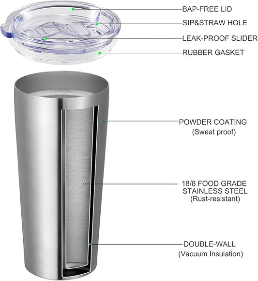 VEGOND 20oz Tumbler Bulk with Lid and Straw 12 Pack, Stainless Steel Vacuum Insulated Tumbler, Double Wall Coffee Cup Travel Mug, Stainless Steel