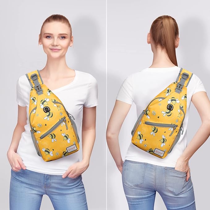 ZOMAKE Sling Bag,Small Crossbody Sling Backpack,Water Resistant Shoulder Daypack for Travel,Anti Thief Chest Bag for Hiking(Bee Yellow)