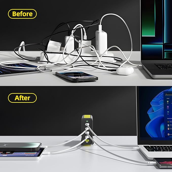 HUNDA 300W USB C Charger GaN Charging Station Desktop 5 Ports PD 100W Fast Power Adapter Support PD3.0 /PPS 45W /QC5 for MacBook Pro/Air, iPhone 15 Pro,Samsung,HP,Dell etc
