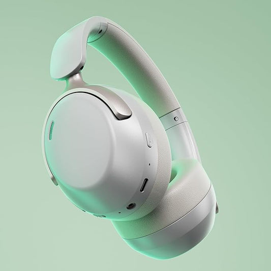LORELEI QC30 Hybrid Active Noise Cancelling Headphones, 60H Playtime, Built-in Mic, Wireless Over Ear Headsets with Case,Bluetooth 5.4,Deep Bass Comfort Fit Soft-Earpads Fast Charging -White Smoke