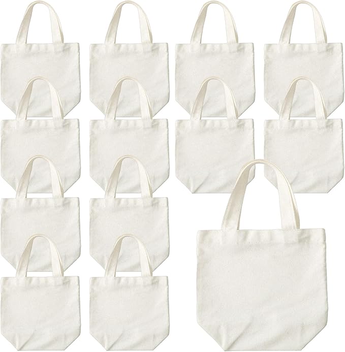 Amylove 12 Pcs Mini Tote Bag Sublimation Blank Canvas Tote Bags Reusable Grocery Luggage DIY Sack Goody for Party Even (9 x 8 Inch,Natural Color)