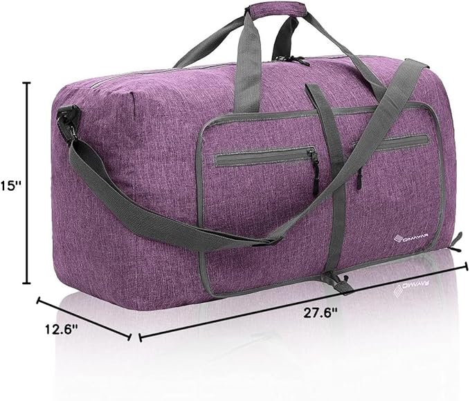 Dimayar 85L Travel Duffle Bag for Men Women - Foldable Duffel Bag with Shoes Compartment - Overnight Bags Waterproof & Tear Resistant(Purple)