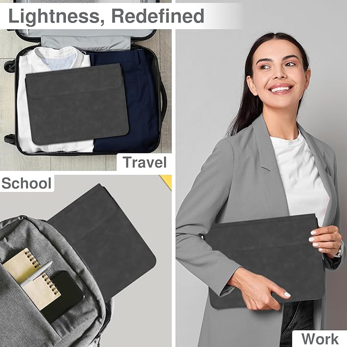 Allinside 13-14 Inch Laptop Sleeve Case for MacBook Pro 14" 2021-2024/MacBook Air 13" 2010-2017/MacBook Pro 13" 2010-2015, Waterproof PU Leather Sleeve Cover with Stand & Accessory Pouch, Black