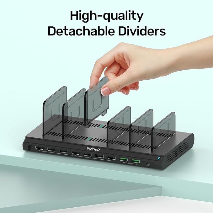 120W 10 Ports USB C Charging Station, Multiple Charging Station for Multi Devices, Device Charging Stations with Type C & QC3.0 Ports & Adjustable Dividers Compatible with Phone, Tablets
