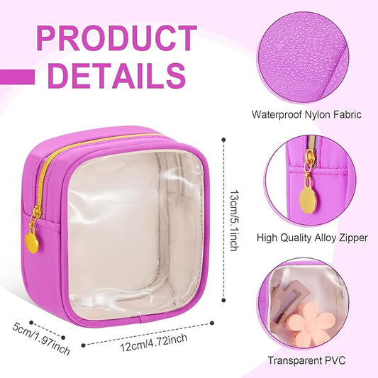 Kacctyen 12 Pcs Mini Makeup Bag Nylon Small Pouch for Purse Mini Square Nylon Pouch with Zipper Small Cosmetic Travel Makeup Bag Purse Organizer for Women (Neon Color,Translucent)