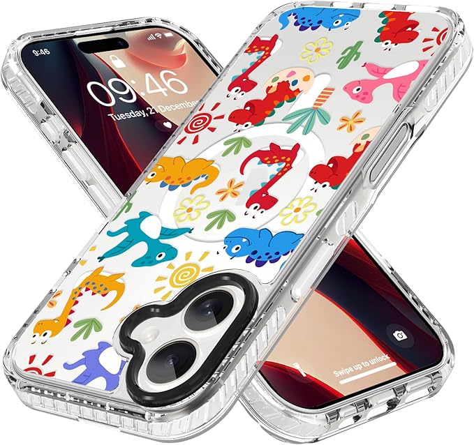 ZIYE Clear Case for iPhone 17 Compatible with Magsafe, Funny Dinosaur Design Shockproof Soft TPU Bumper Hard PC Protective for Women Girls Magnetic Cover