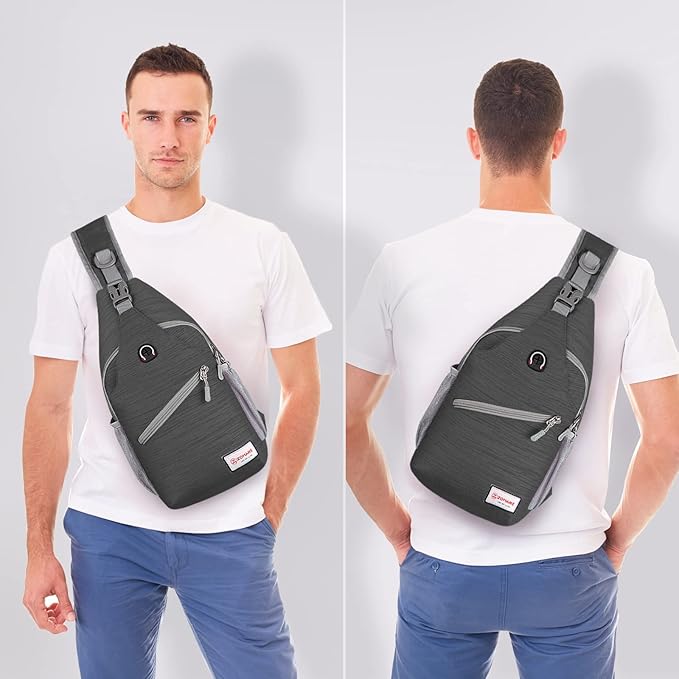 ZOMAKE Sling Bag,Small Crossbody Sling Backpack,Water Resistant Shoulder Daypack for Travel,Anti Thief Chest Bag for Hiking(Black(Stripe))