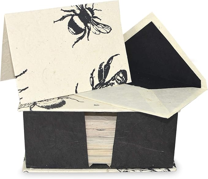 Kathmandu Valley Co. Nepali Cherish Greeting Card & Envelope Deluxe Box Set with Handmade Lokta Paper from Nepal, 25 Cards (Bees)
