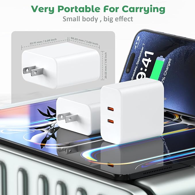 USB C Charger Block, 40W Dual Port Fast Charger 20W Type C Charging Block 3.1A USB Wall Charger Dual Port PD+QC Charging Cube for iPhone 15 16 14 13 12 11 Pro Max XS, iPad, Samsung Phone, Tablet