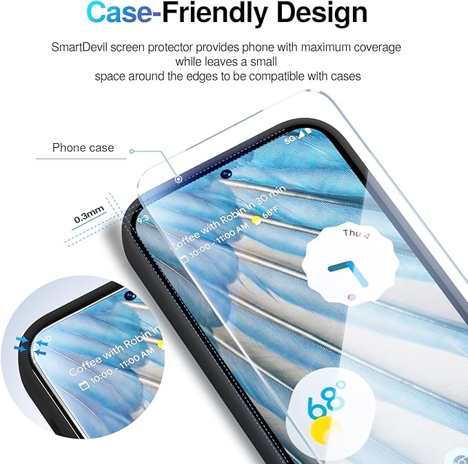 SMARTDEVIL [3+3 Pack for Google Pixel 7 Screen Protector with Camera Lens Protector, Finger Print Reader Compatible, Fast & Easy Installation, Clear 9H Tempered Glass Film, Alignment Frame