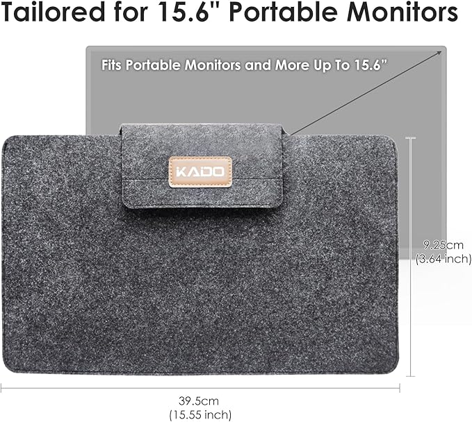 Kado 15.6 Inch Portable Monitor Case Sleeve Bag Made for Sceptre Kado MNN KYY InnoView Yxk ForHelp AYY VisionOwl Yodoit Uperfect ViewSonic ASUS Dell Lenovo 15.6" Portable Display Monitors 15.55"x9.25"