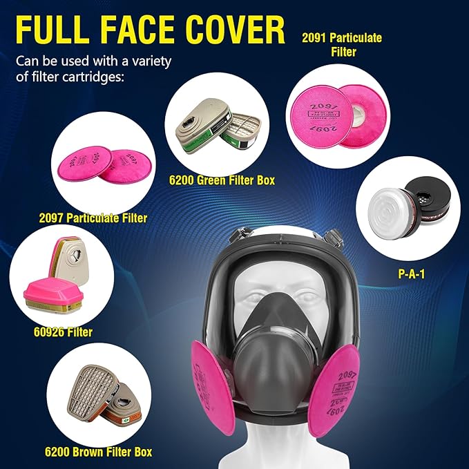 Gas Masks Survival Nuclear and Chemical, Full Face Gas Mask with Activated Carbon Filter