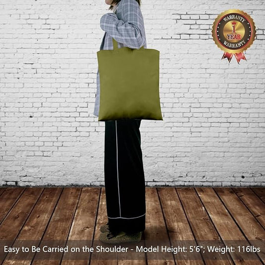 TOPDesign 12-Pack Economical 16"x15" Olive Green Cotton Tote Bags, Lightweight Medium Reusable Grocery Shopping Cloth Bags, Suitable for DIY, Advertising, Promotion, Gift, Activity