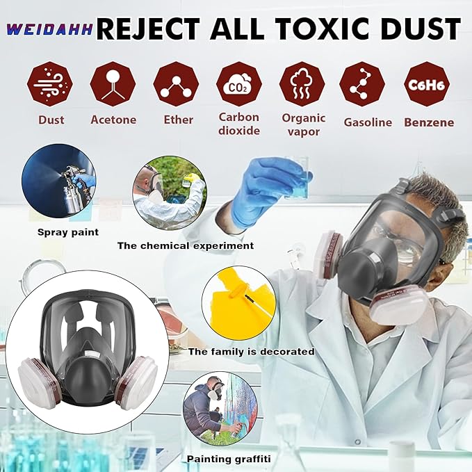 Gas Masks Survival Nuclear and Chemical - Reusable Full Face Respirator Gas Mask with Activated Carbon Filter