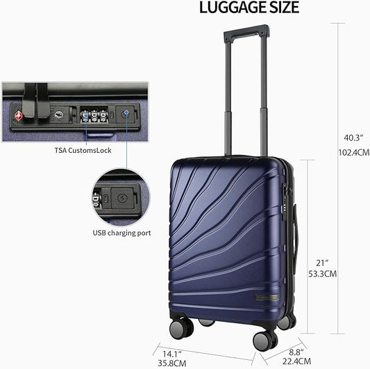 VANKEAN Carry On Luggage with Spinner Wheels & TSA Lock, Expandable Fashionable Hard Shell Suitcase airline approved,20 Inch Carry-On,Navy