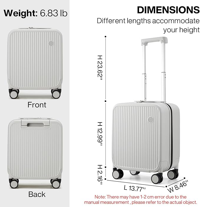 mixi Underseat Carry on Luggage 16 Inch Hardshell PC Suitcase with Spinner Wheels TSA Lock for Travel, Smoke White