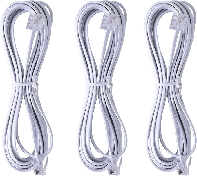 3Pack RJ11 Cable Phone Cord for Landline - 6ft Telephone Cord - Male to Male for Landline Phone and Fax - White - 6Feet