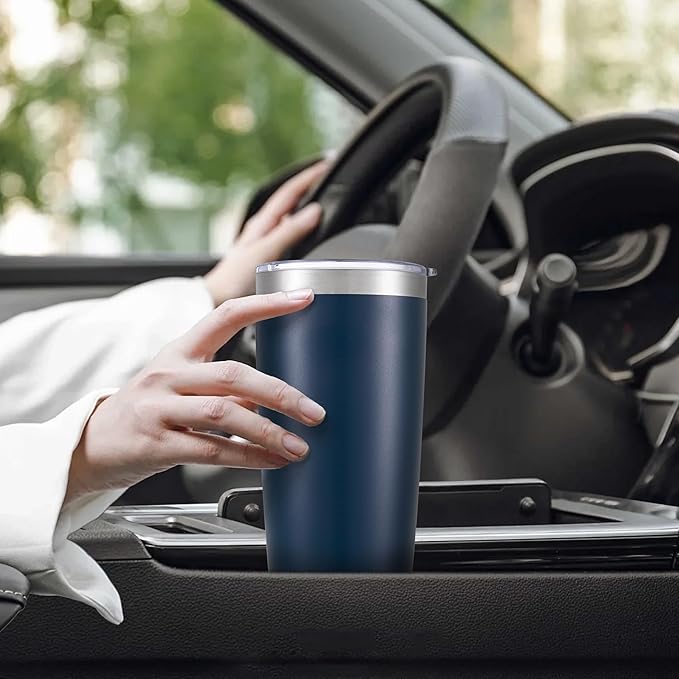 20 oz Tumbler with Lid Stainless Steel Insulated Tumblers Bulk Double Wall Vacuum Cups Powder Coated Travel Mug Keep Drink Cold and Hot, Navy, 8 Pack