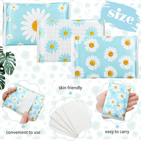 24 Packs Travel Size Tissue Pocket Slim Pack Facial 3 Ply Wallet Size Pocket Tissues for Travel Wedding Party Favors, 6 Styles(Daisy)