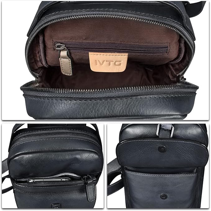 IVTG Genuine Leather Sling Bag Chest Shoulder Fanny Bag Hiking Backpack Vintage Handmade Crossbody Daypack