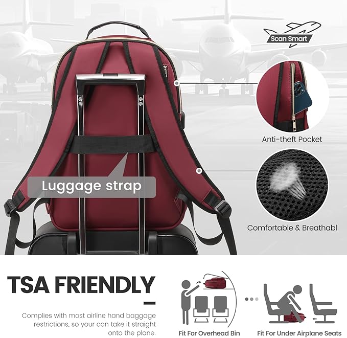 LOVEVOOK Laptop Backpack for Women 17.3 inch,Cute Womens Travel Backpack Purse,Professional Laptop Computer Bag,Waterproof Work Business College Teacher Bags Carry on Backpack with USB Port,Wine Red