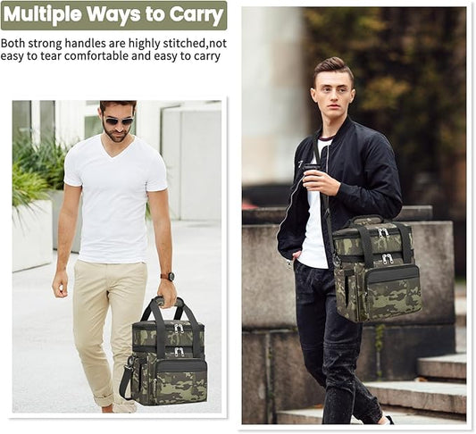 Insulated Lunch Bag & Lunch Box for Men - Double Deck Reusable Lunch Bag for Women Tote Cooler Bag Leakproof Soft Expandable - Extra Large Lunchbox for Work/Adult/Picnic/Outdoor (Camo,22L)