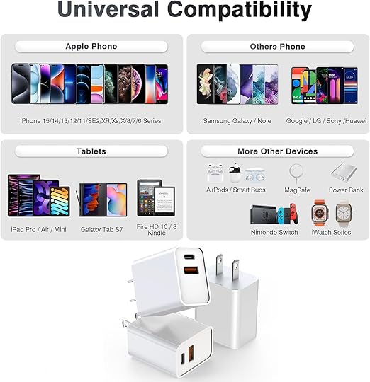 USB C Charger Block,3Pack 20W Dual Port USB C Wall Charger Plug Fast Charging Adapter USB A Quick Charging Brick Plug for iPhone Air/17 Pro Max/16E/16 ProMax/16Plus/15/14/13/12/11/XS,iPad Pro,AirPods